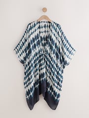 Navy Tie Dye Print Longline Tie Waist Kimono Cover-Up - Image 6 of 8