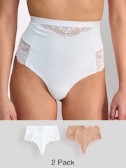 White/Praline Nude Tummy Control Light Shaping High Waist Thongs 2 Pack - Image 1 of 5