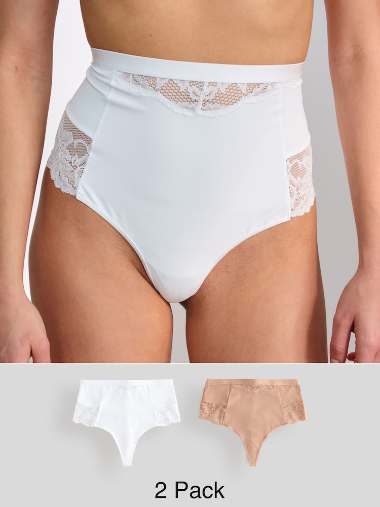White/Praline Nude Tummy Control Light Shaping High Waist Thongs 2 Pack - Image 1 of 5