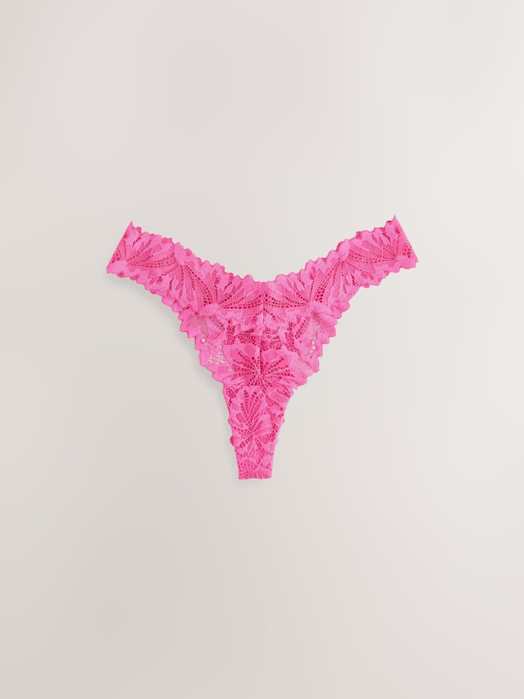 Bright Pink Thong Ultimate Comfort Lace Knickers - Image 1 of 3