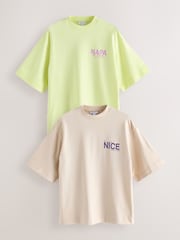 Lime & Neutral Oversized City Graphic Short Sleeve Crewneck 100% Cotton T-Shirts 2 Pack - Image 1 of 14