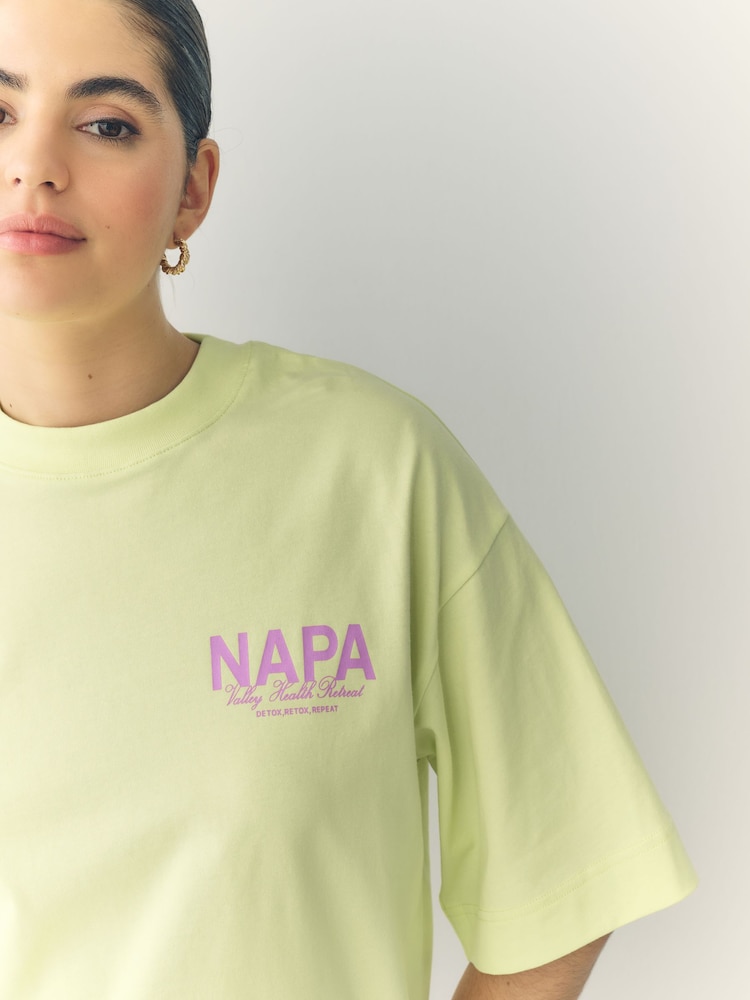 citron vert et neutre - Lot 2 t-shirts oversize City à manches courtes à col rond 100% coton - Image 7 of 14