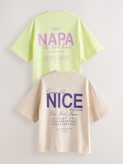 Lime & Neutral Oversized City Graphic Short Sleeve Crewneck 100% Cotton T-Shirts 2 Pack - Image 8 of 14