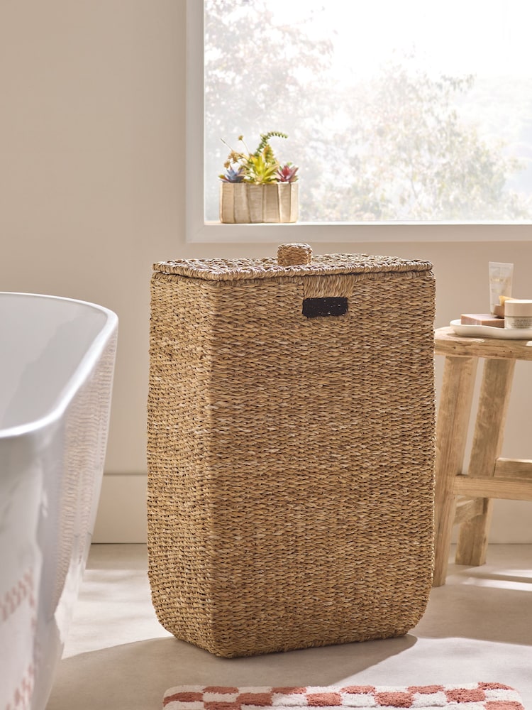 Dark Natural Seagrass Slimline Laundry Basket - Image 1 of 4 Dark Natural Seagrass Slimline Laundry Basket - Image 1 of 4