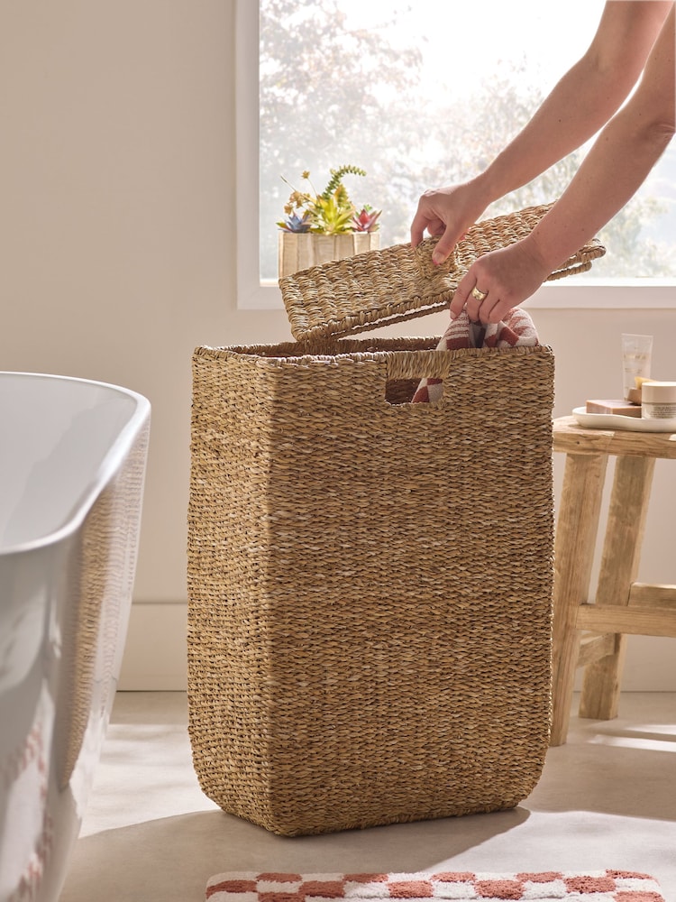 Dark Natural Seagrass Slimline Laundry Basket - Image 2 of 4 Dark Natural Seagrass Slimline Laundry Basket - Image 2 of 4