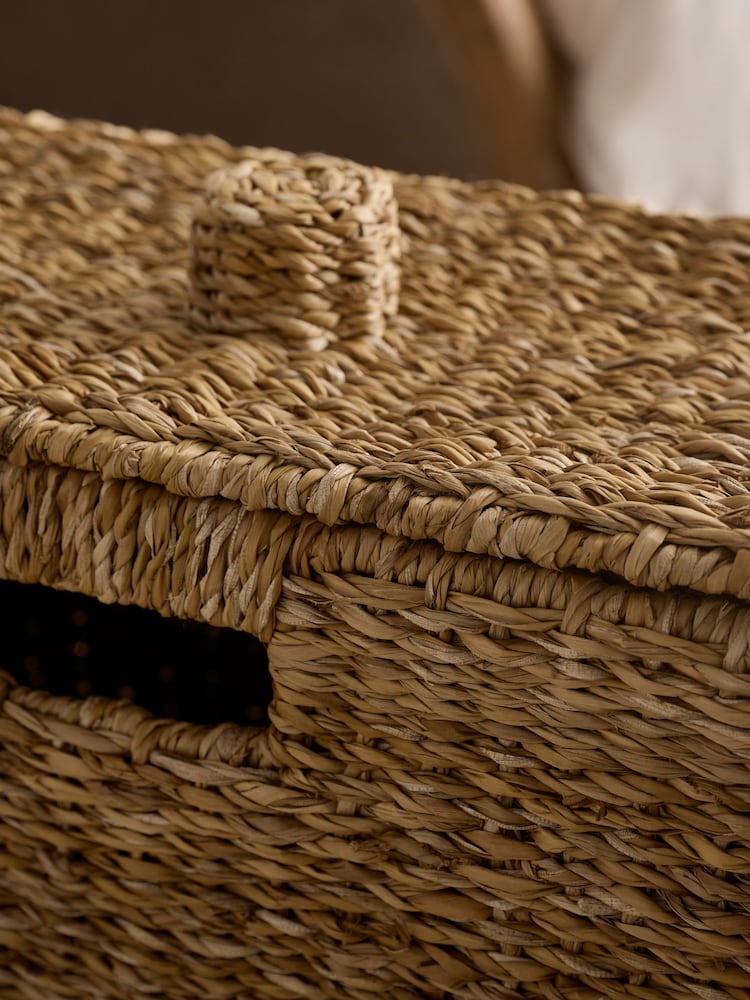 Dark Natural Seagrass Slimline Laundry Basket - Image 3 of 3