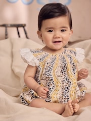 Brown Patterned Cath Kidston 100% Cotton Woven Baby Bubble Romper - Image 6 of 8