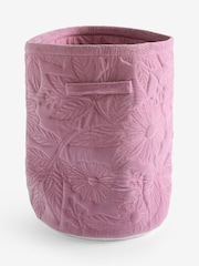 Purple Floral Print Embroidered Laundry Bag Basket - Image 1 of 1