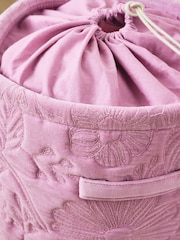 Purple Floral Print Embroidered Laundry Bag Basket - Image 2 of 3