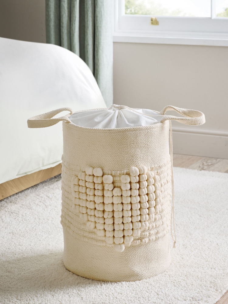 Cream Bobble Heart Laundry Bag Basket - Image 1 of 4