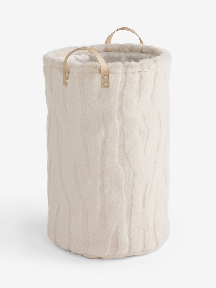 Cream Faux Fur Laundry Bag Hamper - Image 1 of 3