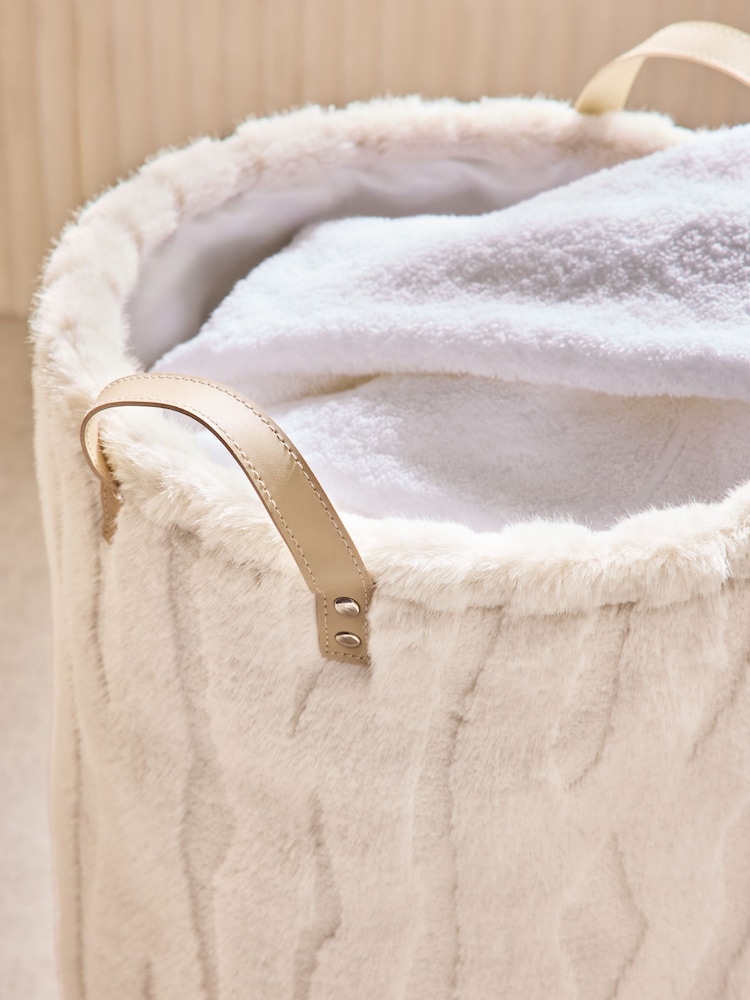Cream Faux Fur Laundry Bag Hamper - Image 3 of 3