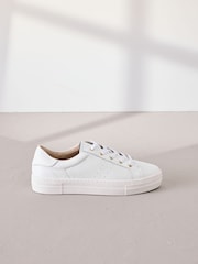 White Signature Premium Leather Lace-Up Trainers - Image 1 of 7