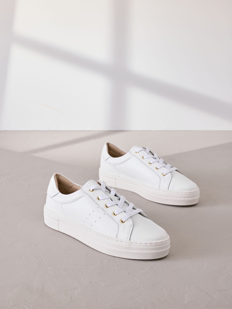 White Signature Premium Leather Lace-Up Trainers - Image 2 of 7