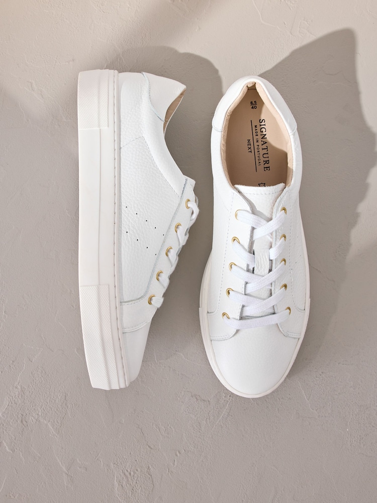 White Signature Premium Leather Lace-Up Trainers - Image 5 of 7