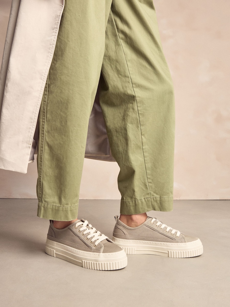 Серо-коричневый - Forever Comfort® Canvas Chunky Baseball Lace Up Trainers - Image 1 of 7