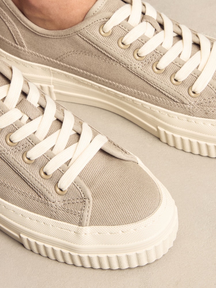 Taupe Forever Comfort® Canvas Chunky Baseball Lace Up Trainers - Image 3 of 7