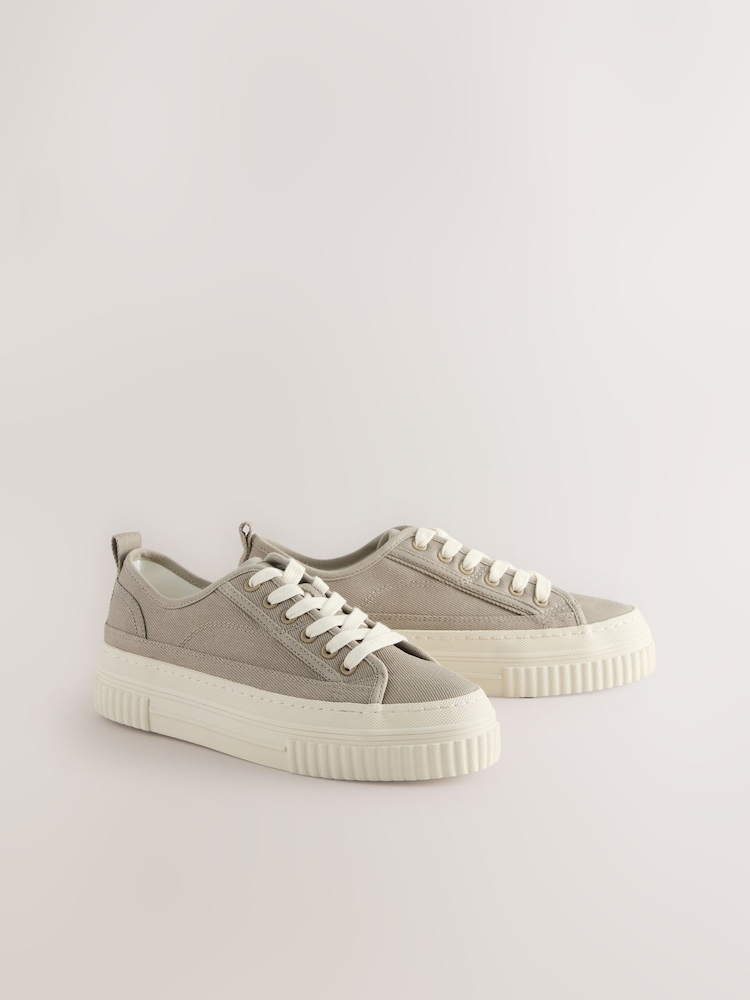Taupe Forever Comfort® Canvas Chunky Baseball Lace Up Trainers - Image 5 of 7