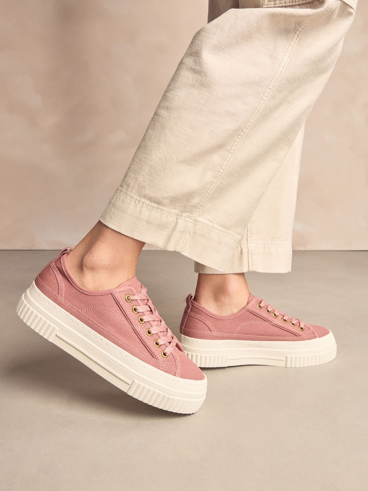 Розовый - Forever Comfort® Canvas Chunky Baseball Lace Up Trainers - Image 1 of 7