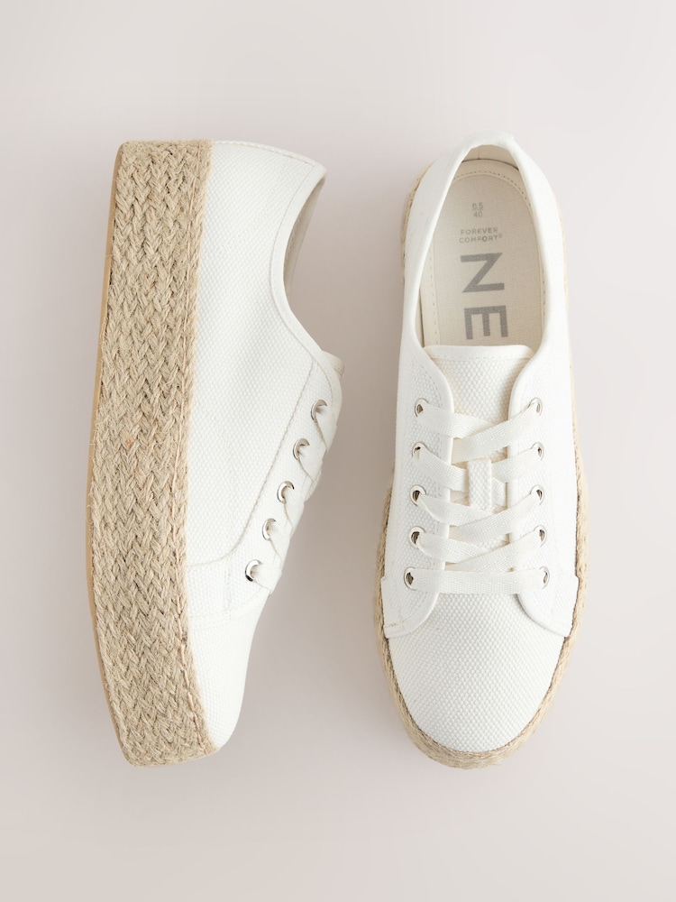Weiß - Forever Comfort® Round Toe Flatform Chunky Lace Up Espadrilles - Bild 1 von 6 Weiß - Forever Comfort® Round Toe Flatform Chunky Lace Up Espadrilles - Bild 1 von 6