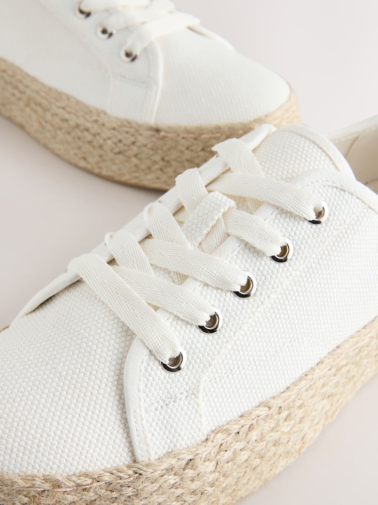 White Forever Comfort® Round Toe Flatform Chunky Lace Up Espadrilles - Image 4 of 6