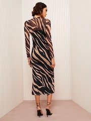 Friends Like These Brown Petite Long Sleeve Mesh Midi Dress - Image 4 of 4