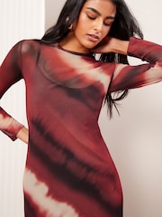 Friends Like These Red Petite Long Sleeve Mesh Midi Dress - Image 2 of 4