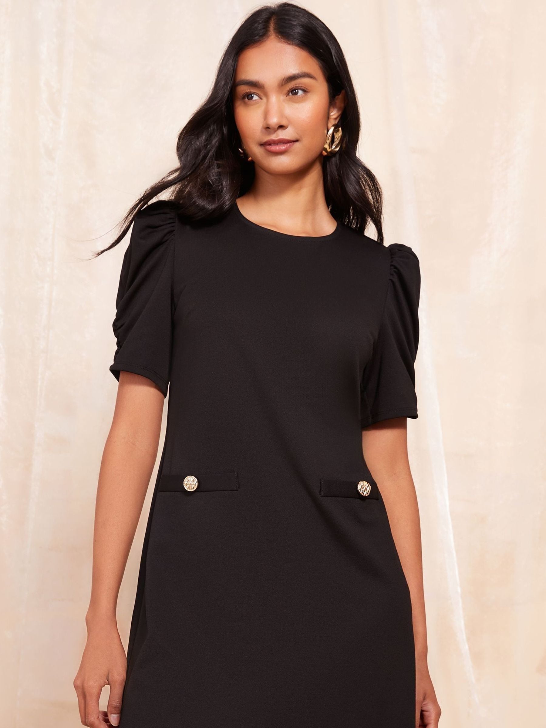 Buy Friends Like These Black Petite Short Puff Sleeve Mini Shift Dress from the Next UK online shop