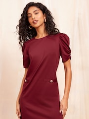 Friends Like These Burgundy Red Petite Short Puff Sleeve Mini Shift Dress - Image 1 of 4