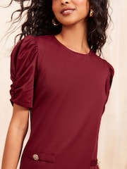 Friends Like These Burgundy Red Petite Short Puff Sleeve Mini Shift Dress - Image 3 of 4