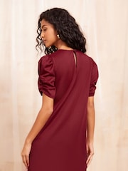 Friends Like These Burgundy Red Petite Short Puff Sleeve Mini Shift Dress - Image 4 of 4