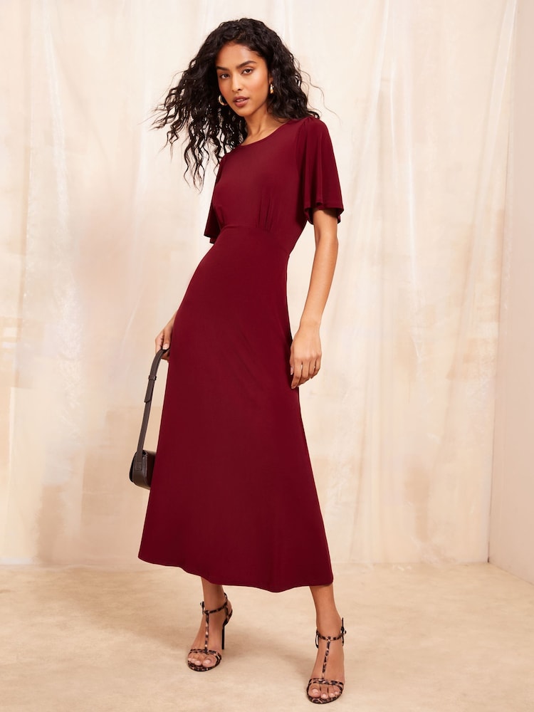 Friends Like These Burgundy Red Petite ITY Flutter Short Sleeve Midi Dress - Image 1 of 4