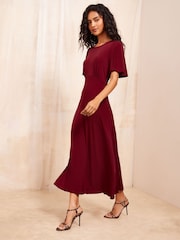 Friends Like These Burgundy Red Petite ITY Flutter Short Sleeve Midi Dress - Image 3 of 4