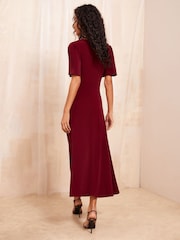 Friends Like These Burgundy Red Petite ITY Flutter Short Sleeve Midi Dress - Image 4 of 4