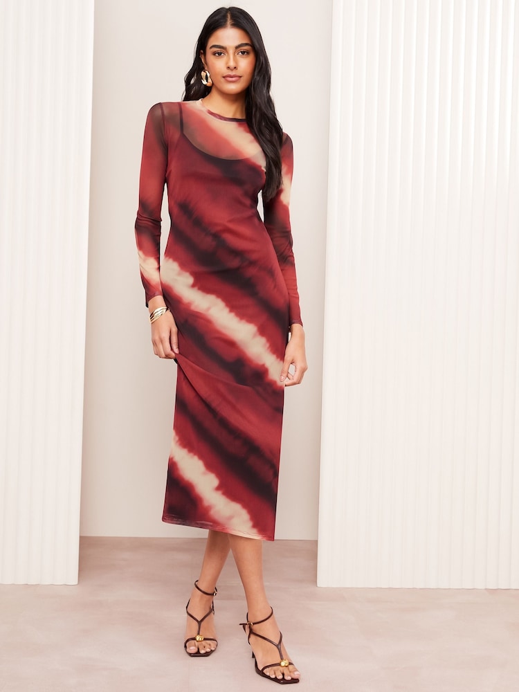 Rot - Friends Like These Langarm Mesh Midikleid - Bild 1 von 4 Rot - Friends Like These Langarm Mesh Midikleid - Bild 1 von 4