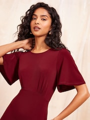 Friends Like These Burgundy Red ITY Flutter Short Sleeve Midi Dress - Image 2 of 4
