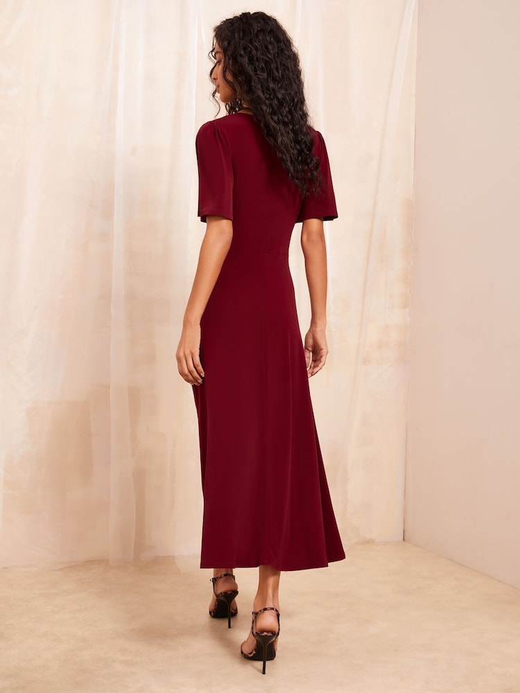 Friends Like These Burgundy Red ITY Flutter Short Sleeve Midi Dress - Image 4 of 4