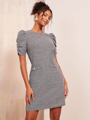 Friends Like These Grey Short Puff Sleeve Mini Shift Dress - Image 1 of 4