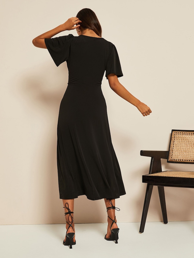 Friends Like These Black Petite ITY Flutter Short Sleeve Midi Dress - Image 2 of 4