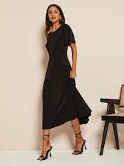 Friends Like These Black Petite ITY Flutter Short Sleeve Midi Dress - Image 3 of 4