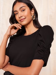 Friends Like These Black Short Puff Sleeve Mini Shift Dress - Image 3 of 4