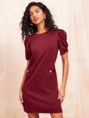 Friends Like These Burgundy Red Short Puff Sleeve Mini Shift Dress - Image 1 of 4