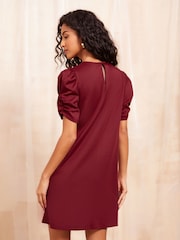 Friends Like These Burgundy Red Short Puff Sleeve Mini Shift Dress - Image 4 of 4