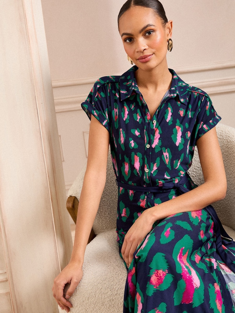 Love & Roses Black Animal Petite Printed Jersey Midi Shirt Dress - Image 2 of 4