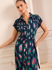 Love & Roses Black Animal Petite Printed Jersey Midi Shirt Dress - Image 3 of 4