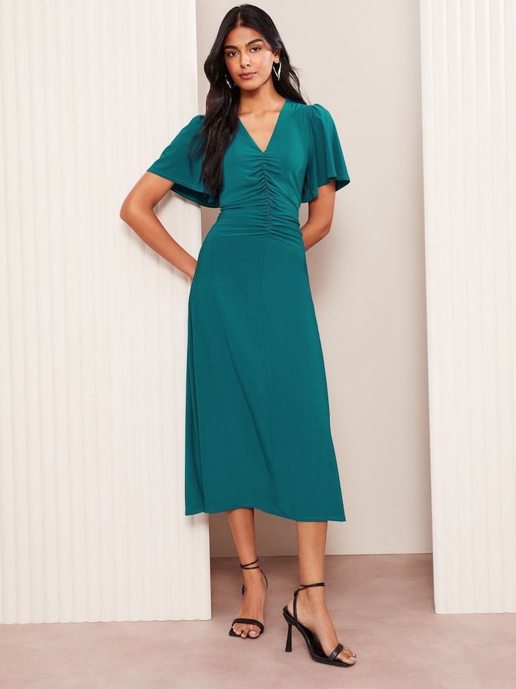 Friends Like These Green Ruched Front ITY Midi Dress - Image 1 of 4