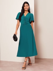 Friends Like These Green Ruched Front ITY Midi Dress - Image 3 of 4
