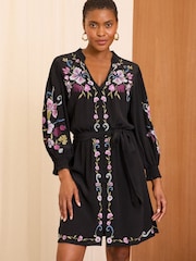 Love & Roses Black Petite Floral Embroidered Dress - Image 1 of 4