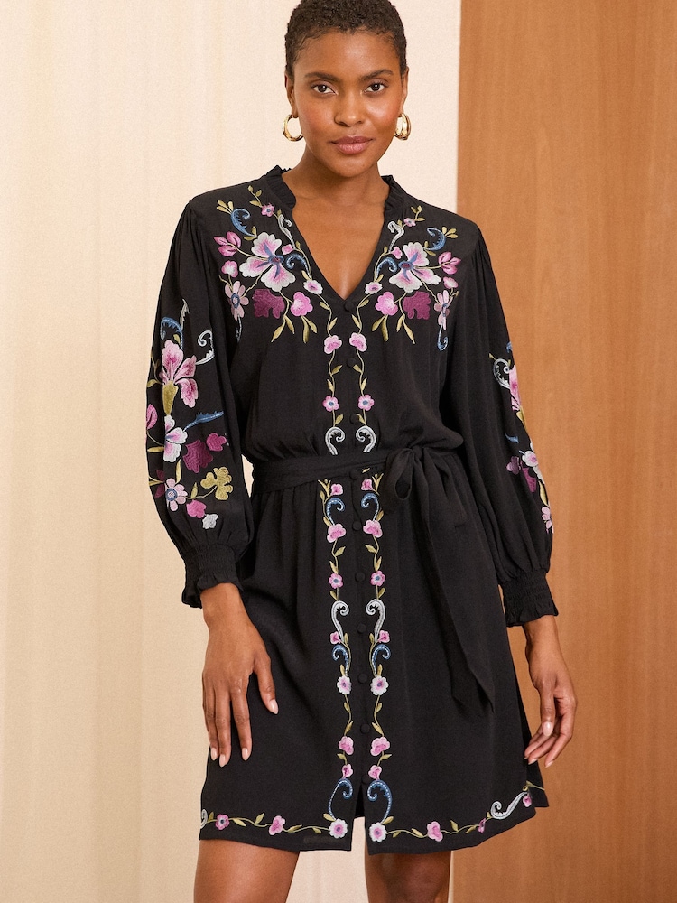 Love & Roses Black Petite Floral Embroidered Dress - Image 1 of 4 Love & Roses Black Petite Floral Embroidered Dress - Image 1 of 4