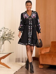 Love & Roses Black Petite Floral Embroidered Dress - Image 3 of 4